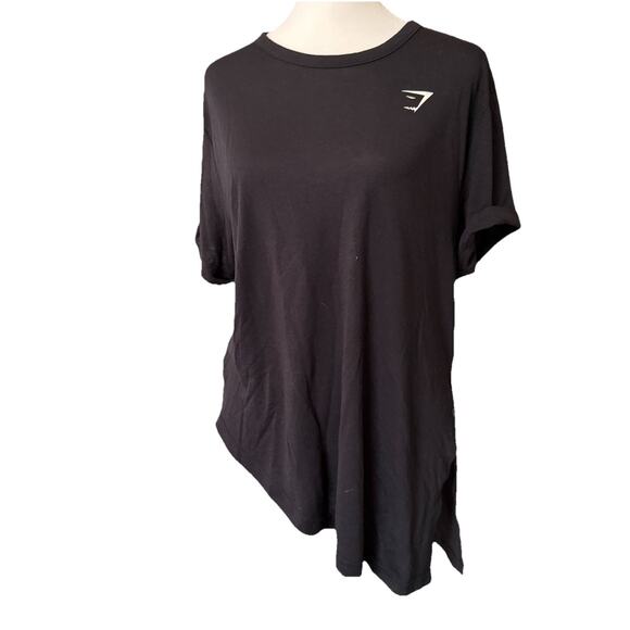 Gymshark Tops - Gymshark Large Essential Tee Asymmetrical Split Side Knot Tie Black T-Shirt Top